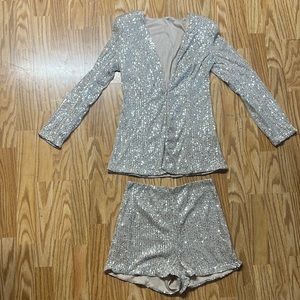 Champagne Sequin Blazer Set w/ Shoulder Pads